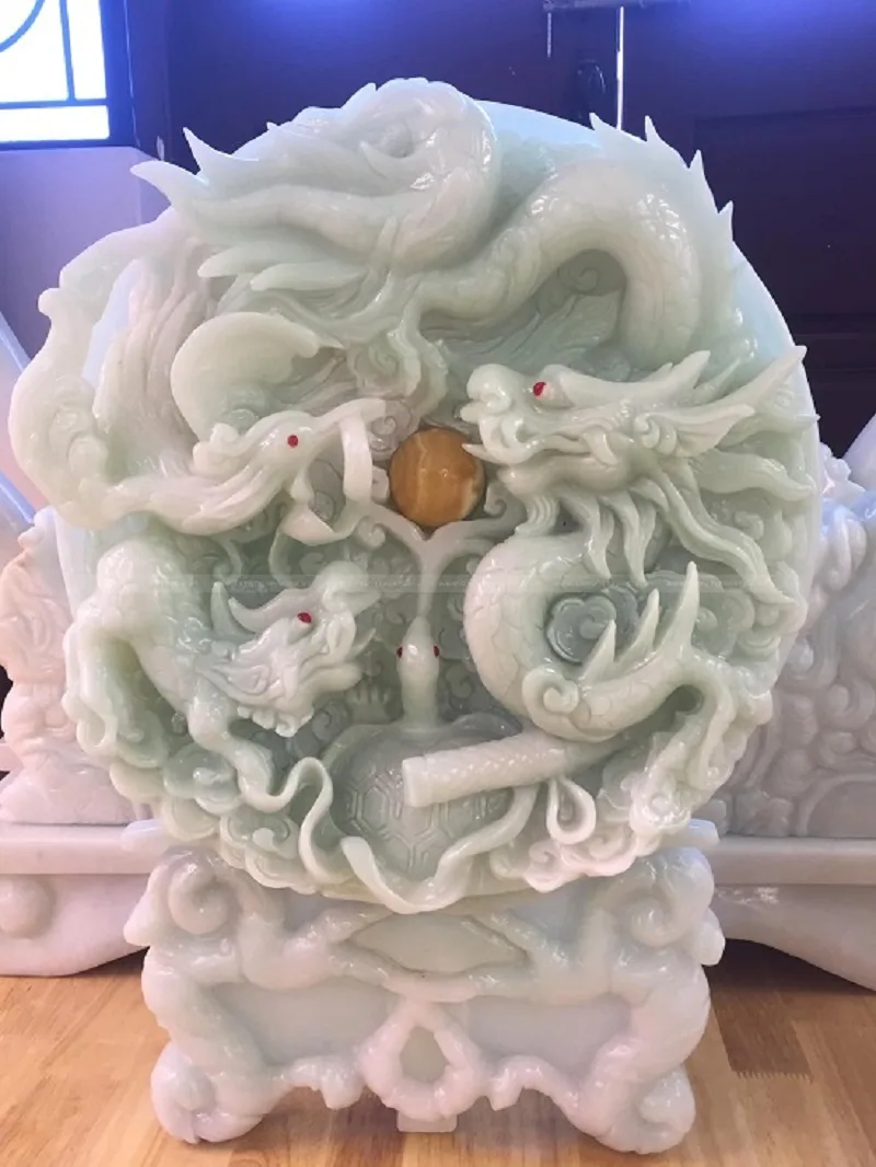 Đĩa Tứ Linh đá trắng Yên Bái
