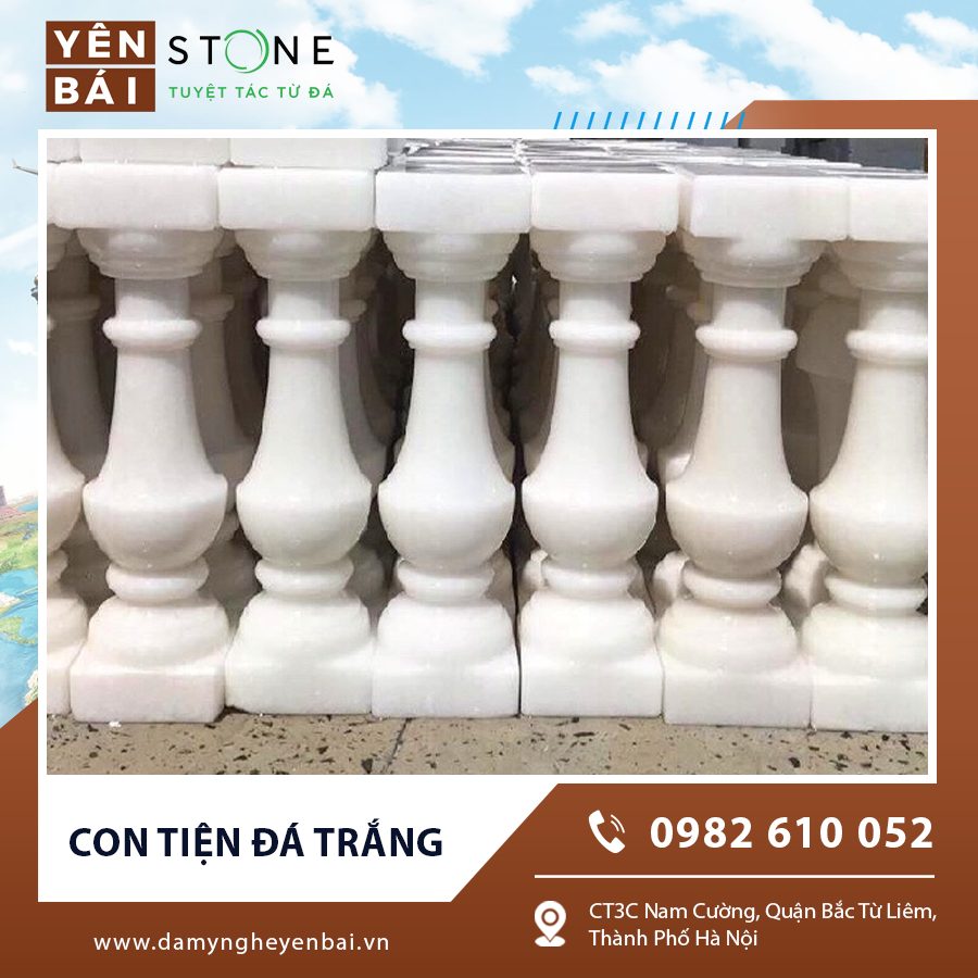 Con tiện đá trắng đều nhau, kết hợp hài hòa với lan can đá Con tiện đá trắng đều nhau, kết hợp hài hòa với lan can đá