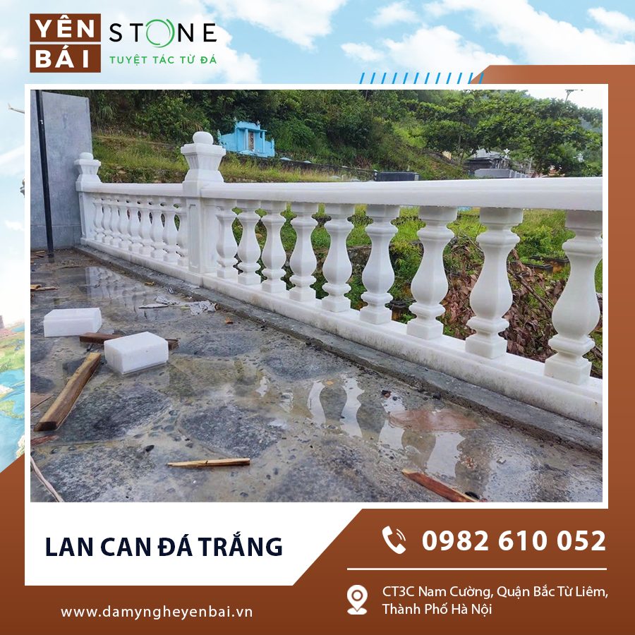 Lan can đá trắng chắc chắn, chống trơn trượt Lan can đá trắng chắc chắn, chống trơn trượt