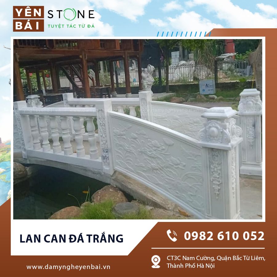 Lan can đá trắng tinh tế được lắp đặt mang lại vẻ sang trọng và hiện đại Lan can đá trắng tinh tế được lắp đặt mang lại vẻ sang trọng và hiện đại