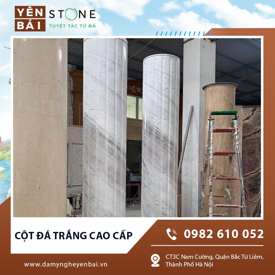 Bộ đôi cột đá trắng cao cấp mang lại vẻ đẹp uy nghi Bộ đôi cột đá trắng cao cấp mang lại vẻ đẹp uy nghi