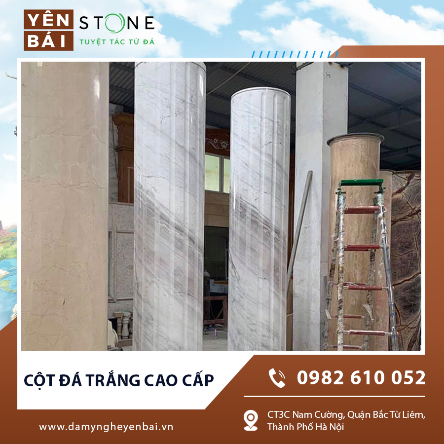 Bộ đôi cột đá trắng cao cấp mang lại vẻ đẹp uy nghi Bộ đôi cột đá trắng cao cấp mang lại vẻ đẹp uy nghi