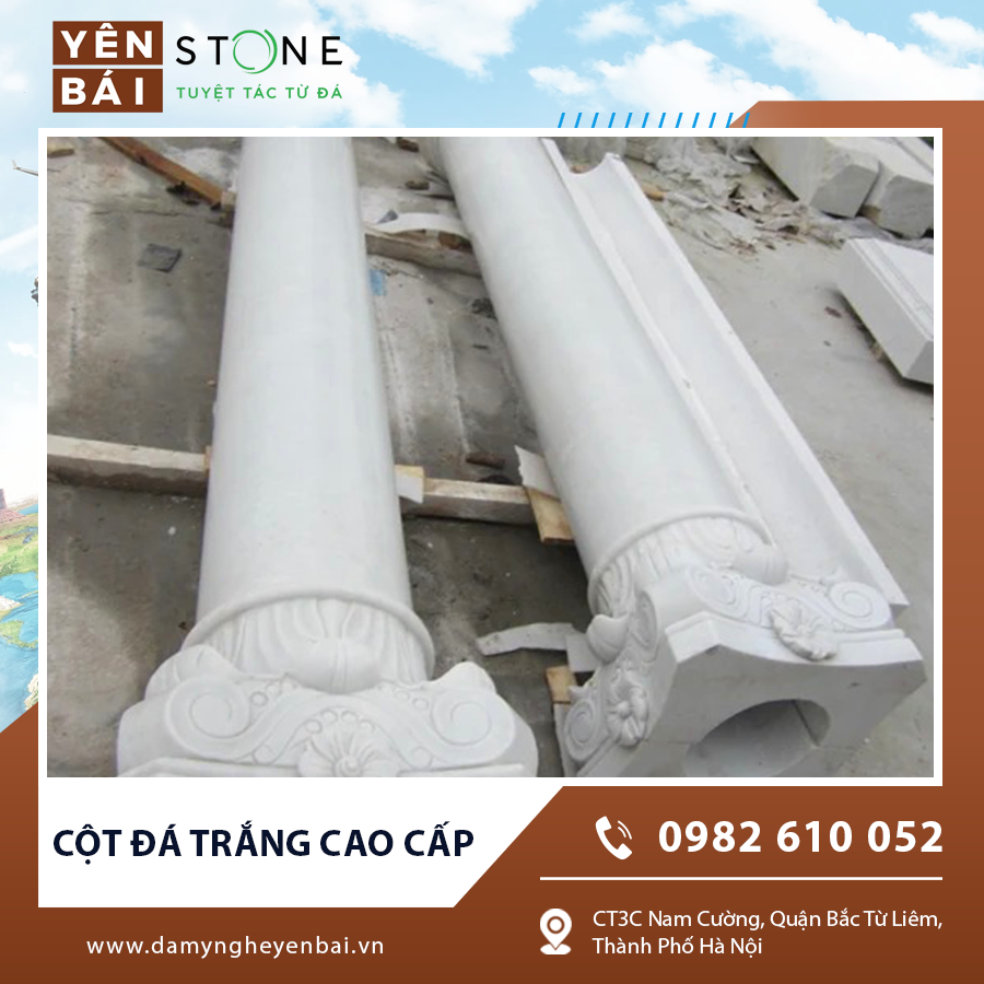 Mẫu cột đá trắng cao cấp được chạm khắc tinh xảo Mẫu cột đá trắng cao cấp được chạm khắc tinh xảo