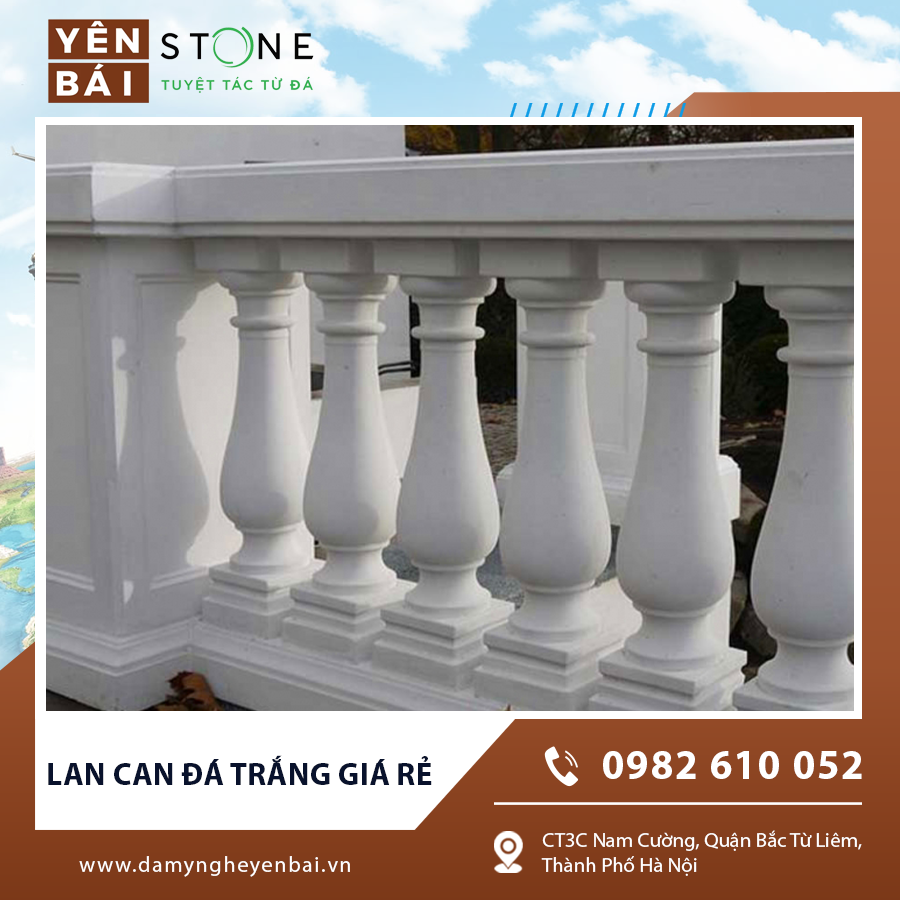 Mẫu lan can đá trắng giá rẻ được chạm khắc tinh tế Mẫu lan can đá trắng giá rẻ được chạm khắc tinh tế