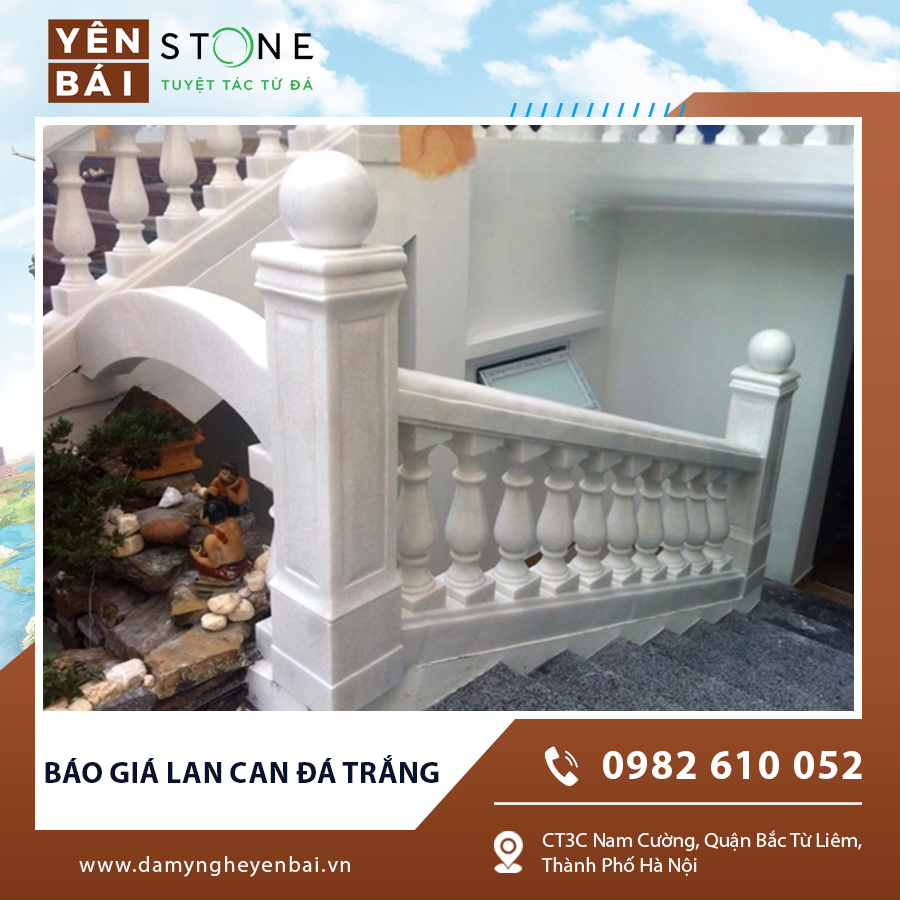 Báo giá lan can đá trắng - Mẫu lan can đá trắng cầu thang Báo giá lan can đá trắng - Mẫu lan can đá trắng cầu thang
