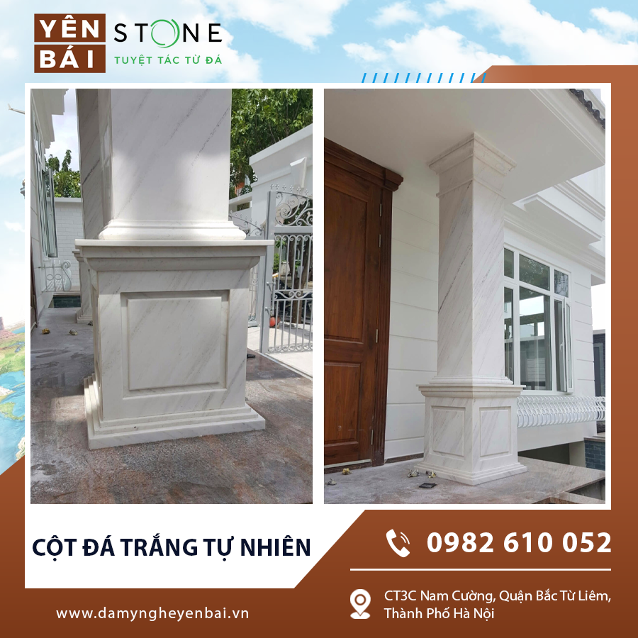 Cột đá trắng tự nhiên ngoài trời chịu lực tốt và chống thấm. Cột đá trắng tự nhiên ngoài trời chịu lực tốt và chống thấm.