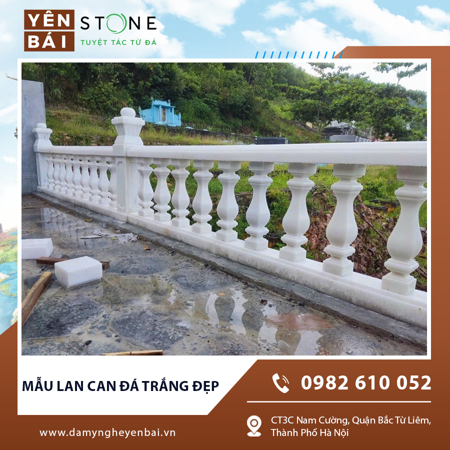 Mẫu lan can đá trắng đẹp ngoài trời chịu lực và chống thấm tốt Mẫu lan can đá trắng đẹp ngoài trời chịu lực và chống thấm tốt