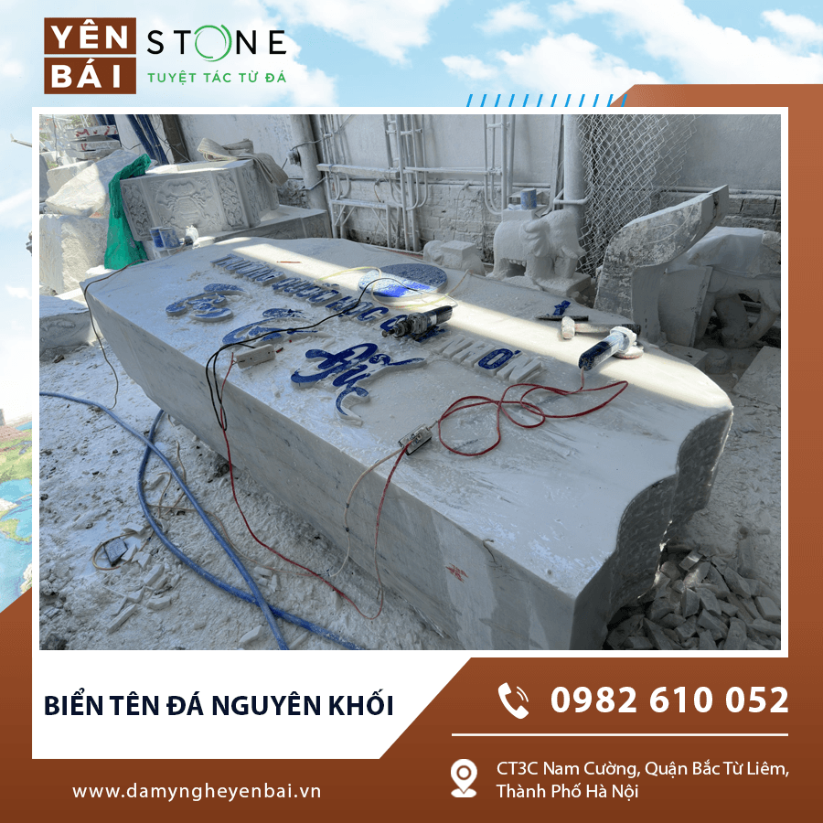 Thi công biển tên đá nguyên khối chuẩn kích thước