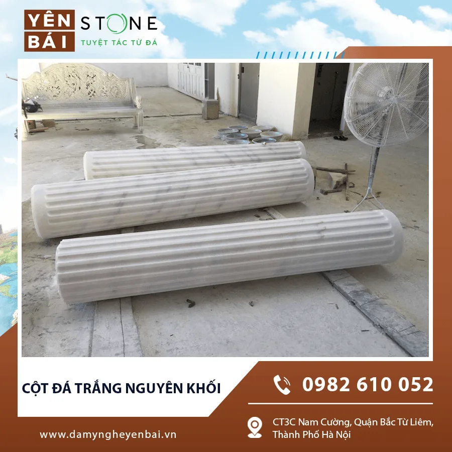 Cột đá trắng nguyên khối cho biệt thự cao cấp Cột đá trắng nguyên khối cho biệt thự cao cấp