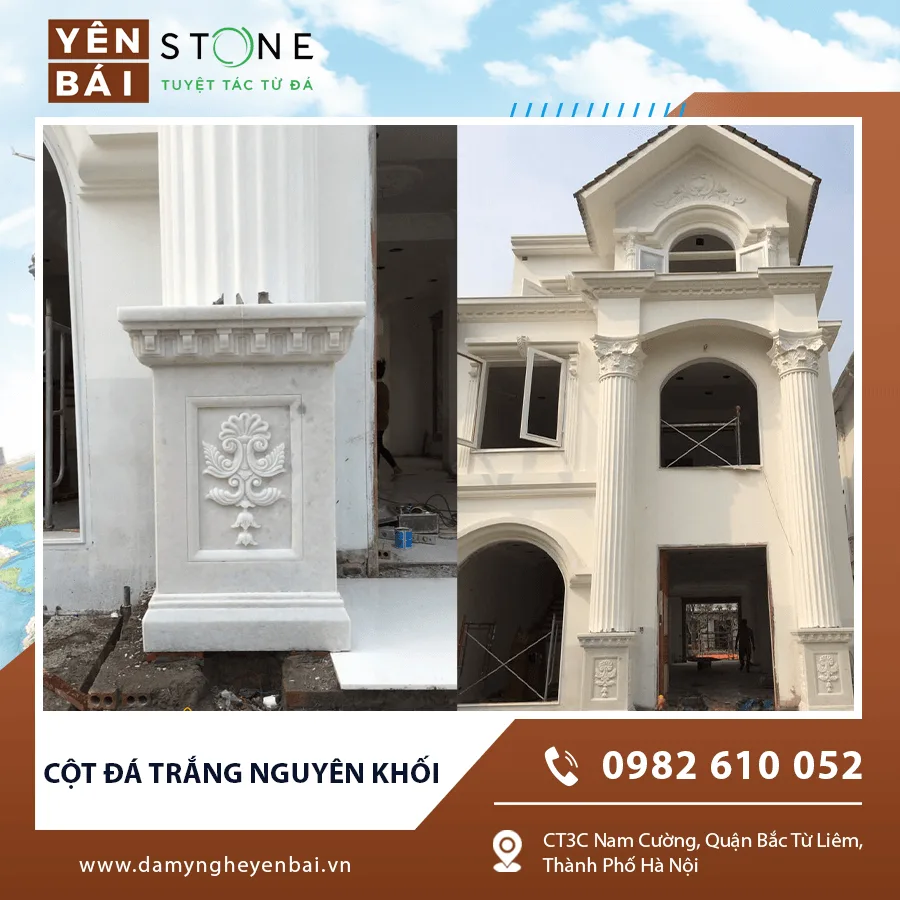 Cột đá trắng nguyên khối tự nhiên cao cấp Cột đá trắng nguyên khối tự nhiên cao cấp