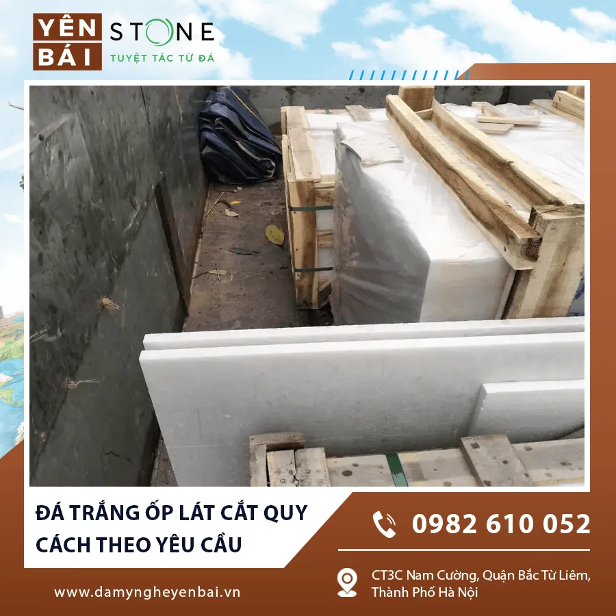 Đá trắng ốp lát cắt quy cách chuẩn công trình Đá trắng ốp lát cắt quy cách chuẩn công trình
