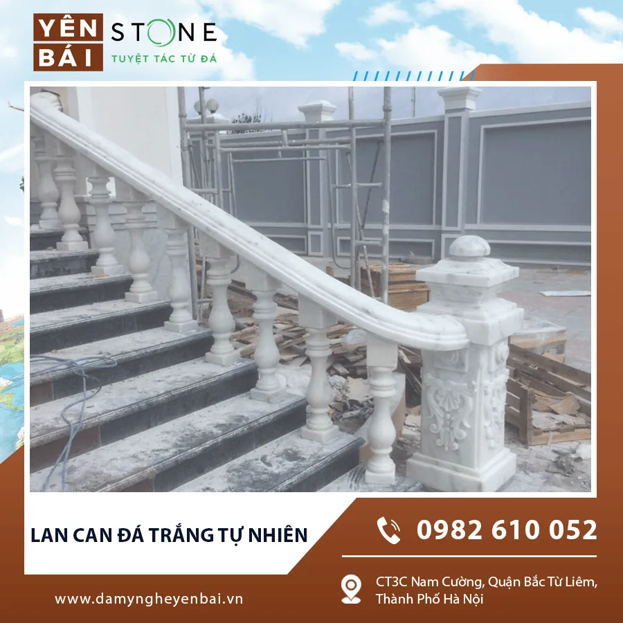 Lan can đá trắng tự nhiên chạm khắc tinh xảo Lan can đá trắng tự nhiên chạm khắc tinh xảo