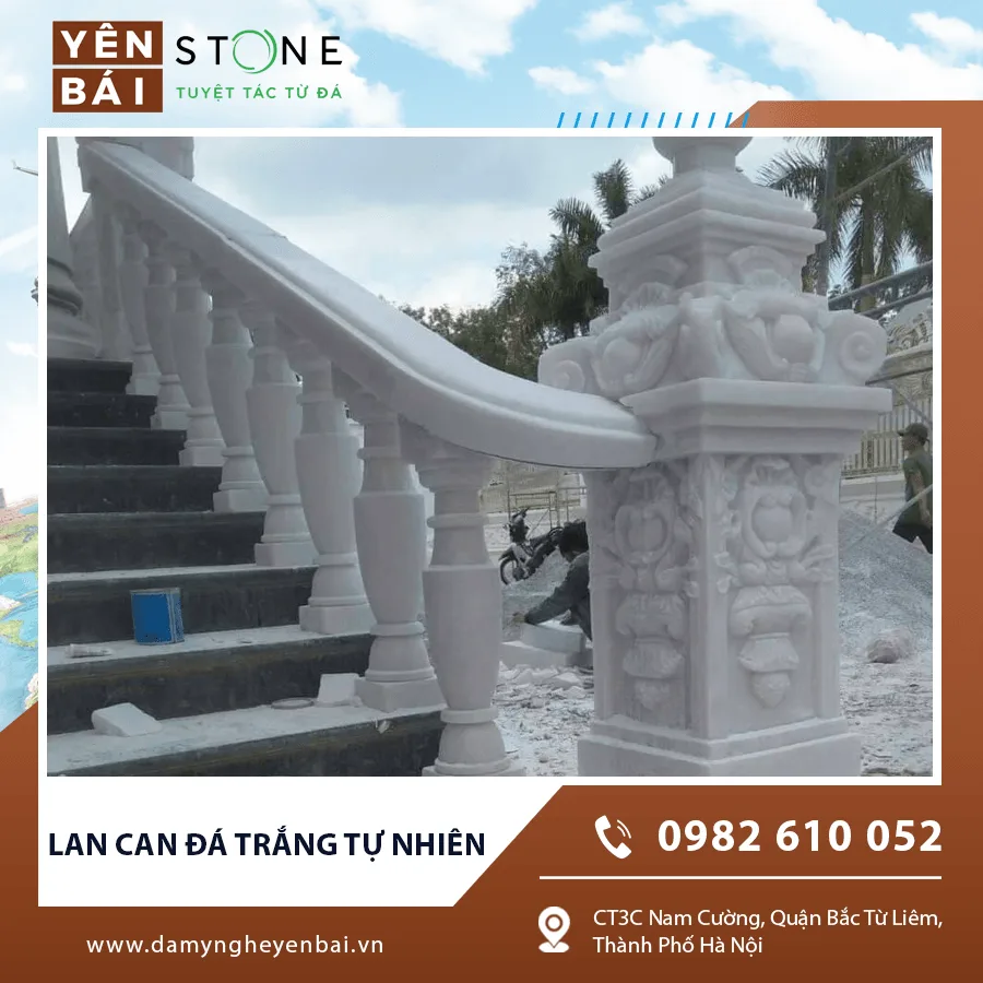 Mẫu lan can đá trắng tự nhiên đẹp sang trọng Mẫu lan can đá trắng tự nhiên đẹp sang trọng
