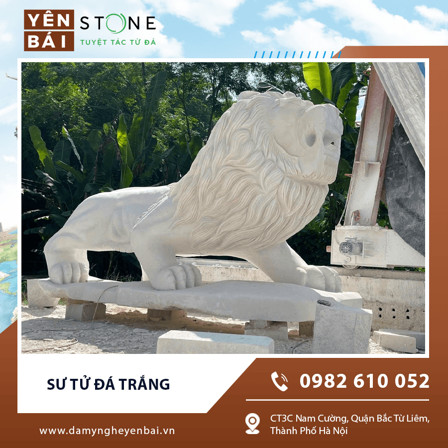 Sư tử đá trắng – Biểu tượng trấn giữ và giá trị bền vững trong kiến trúc tâm linh