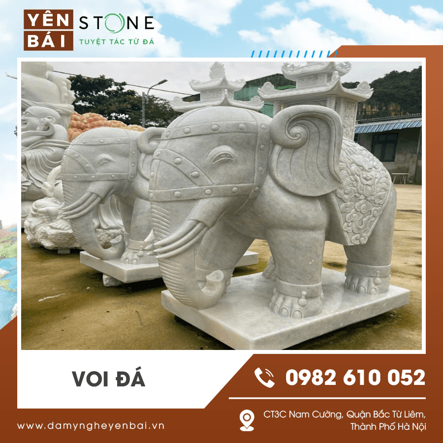 Voi đá mỹ nghệ chế tác thủ công bền đẹp theo thời gian