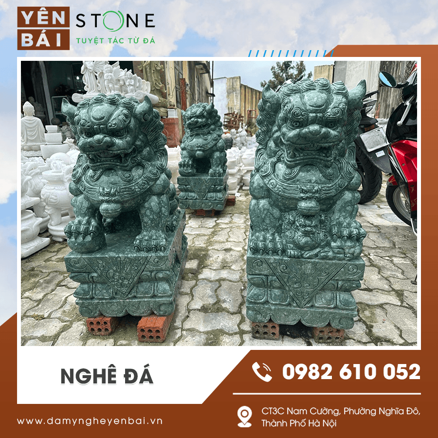 Nghê đá điêu khắc thủ công với hoa văn cổ điển