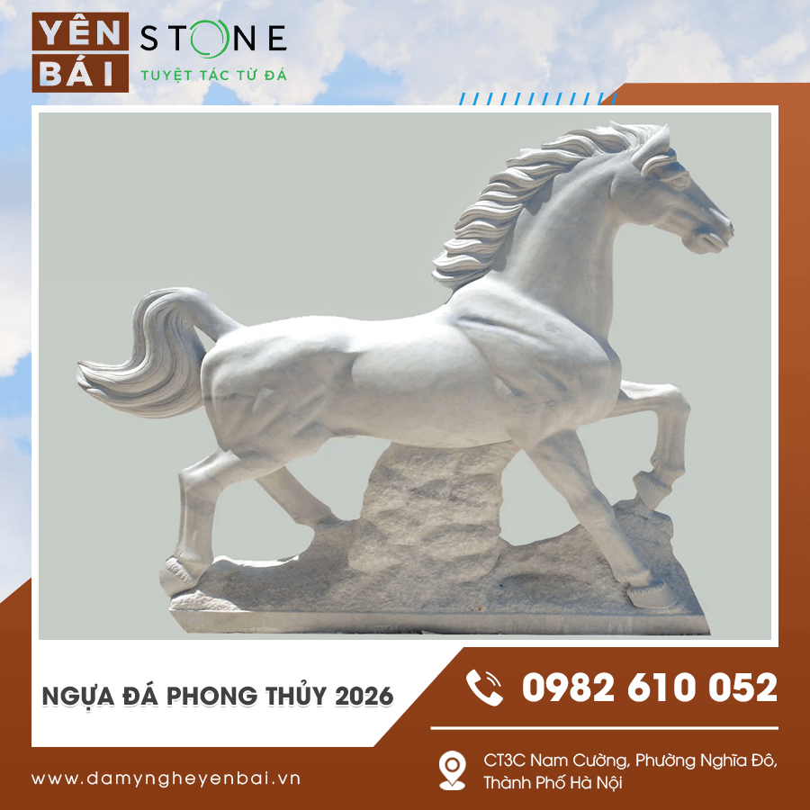 Mẫu ngựa đá phong thủy 2026 đặt trước cổng nhà
