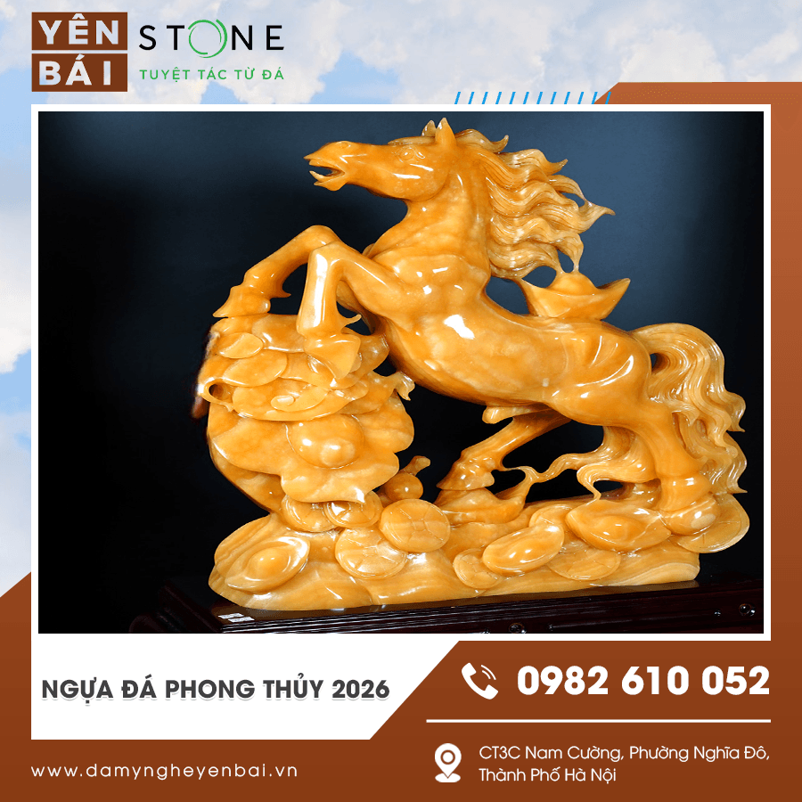 Tượng ngựa đá phong thủy 2026 thu hút tài lộc