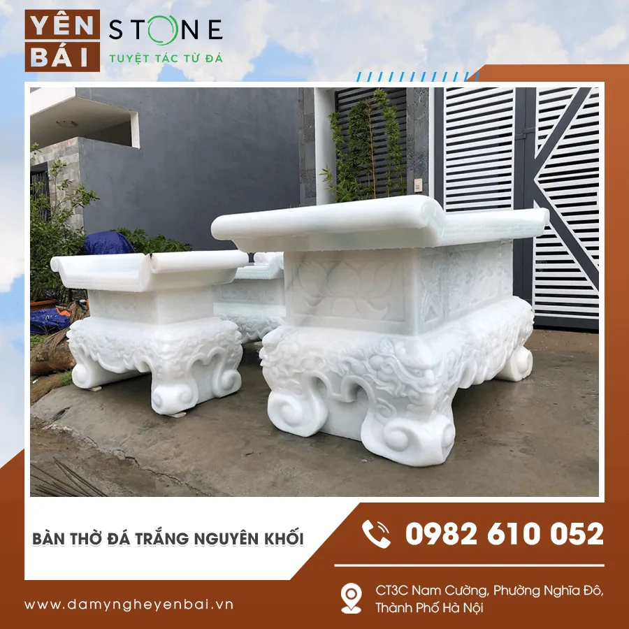Bàn thờ đá trắng nguyên khối cho công trình tâm linh Bàn thờ đá trắng nguyên khối cho công trình tâm linh