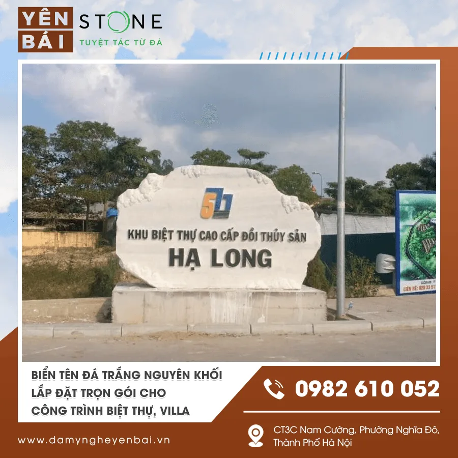 Biển tên đá trắng nguyên khối lắp đặt trọn gói cho công trình biệt thự, villa Biển tên đá trắng nguyên khối lắp đặt trọn gói cho công trình biệt thự, villa