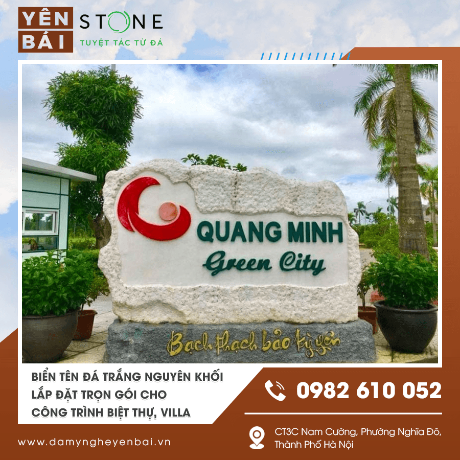 Biển tên đá trắng nguyên khối cho biệt thự villa uy tín
