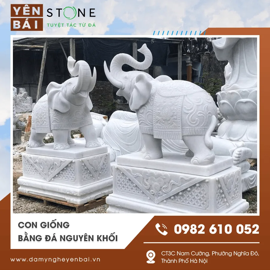 Mẫu voi bằng đá nguyên khối được chạm khắc thủ công tinh tế Mẫu voi bằng đá nguyên khối được chạm khắc thủ công tinh tế