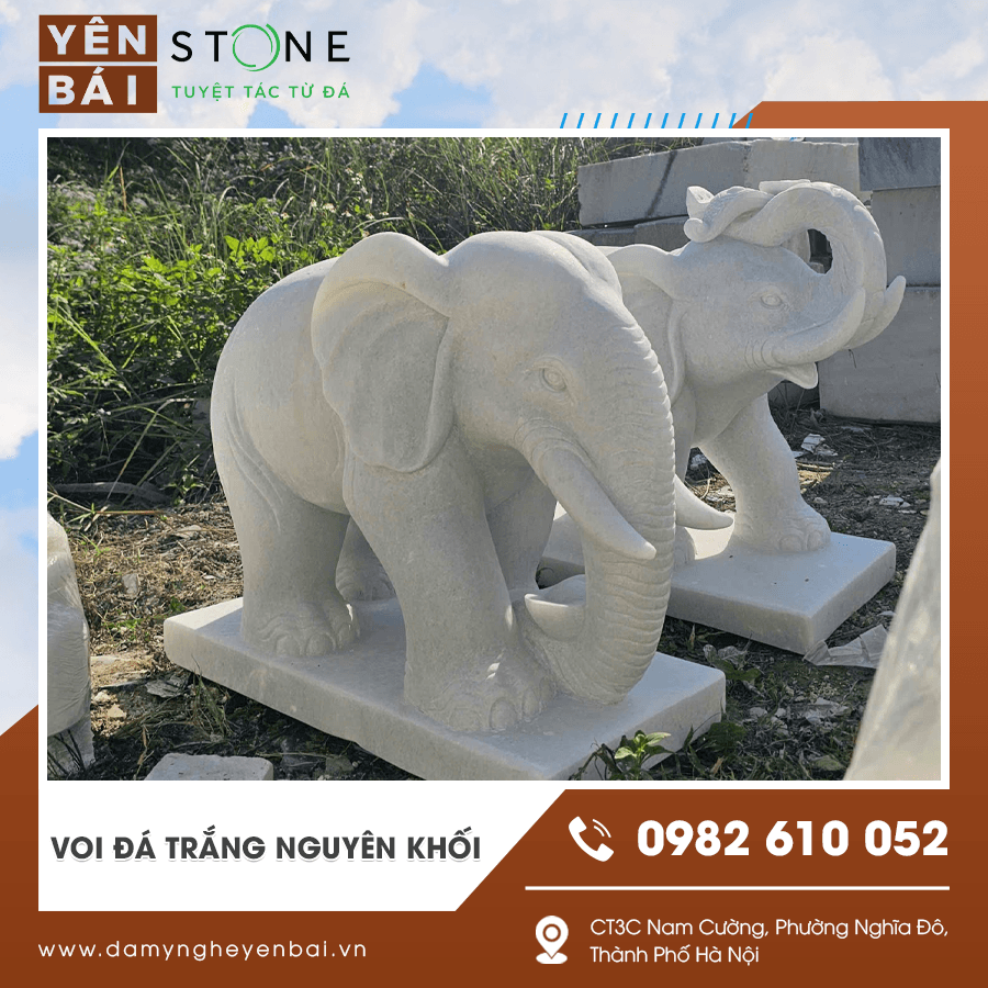 Mẫu voi đá trắng nguyên khối được điêu khắc thủ công tinh xảo Mẫu voi đá trắng nguyên khối được điêu khắc thủ công tinh xảo