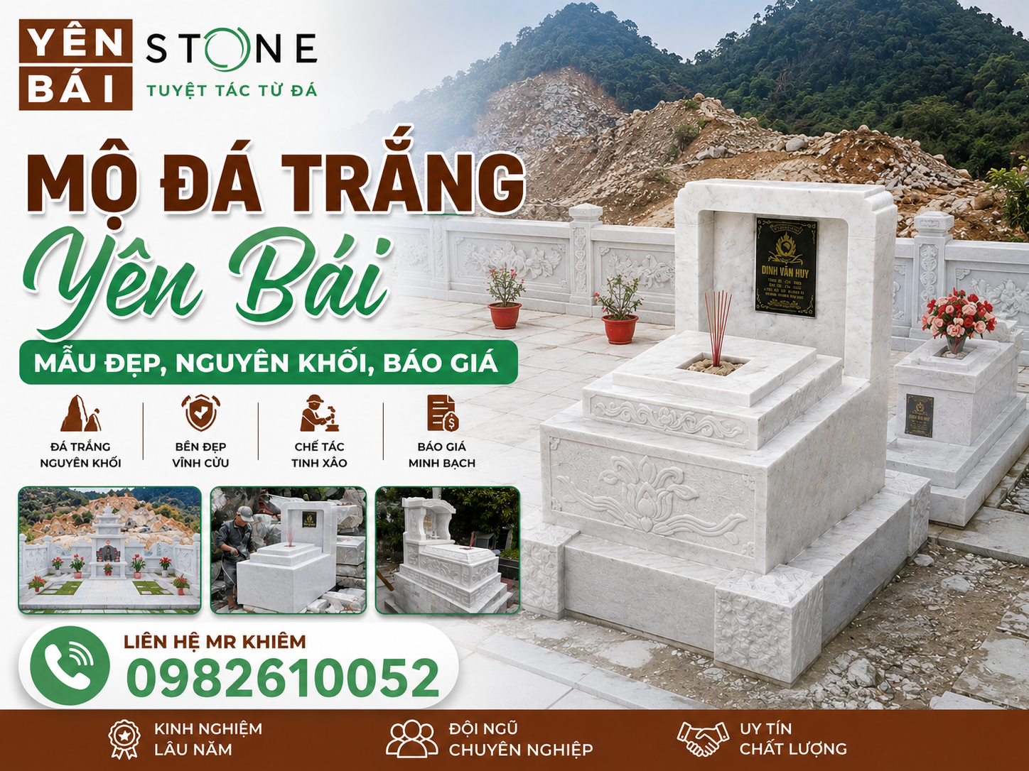 Mộ Đá Trắng — Mẫu Đẹp, Nguyên Khối, Thi Công Toàn Quốc