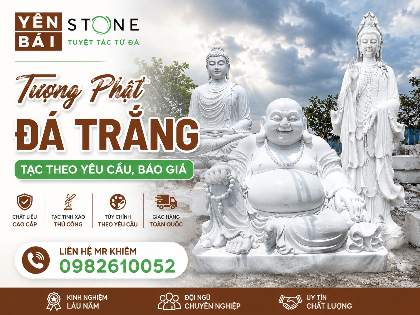 Tượng Phật Đá Trắng — Chế Tác Thủ Công Từ Đá Trắng Nguyên Khối Yên Bái