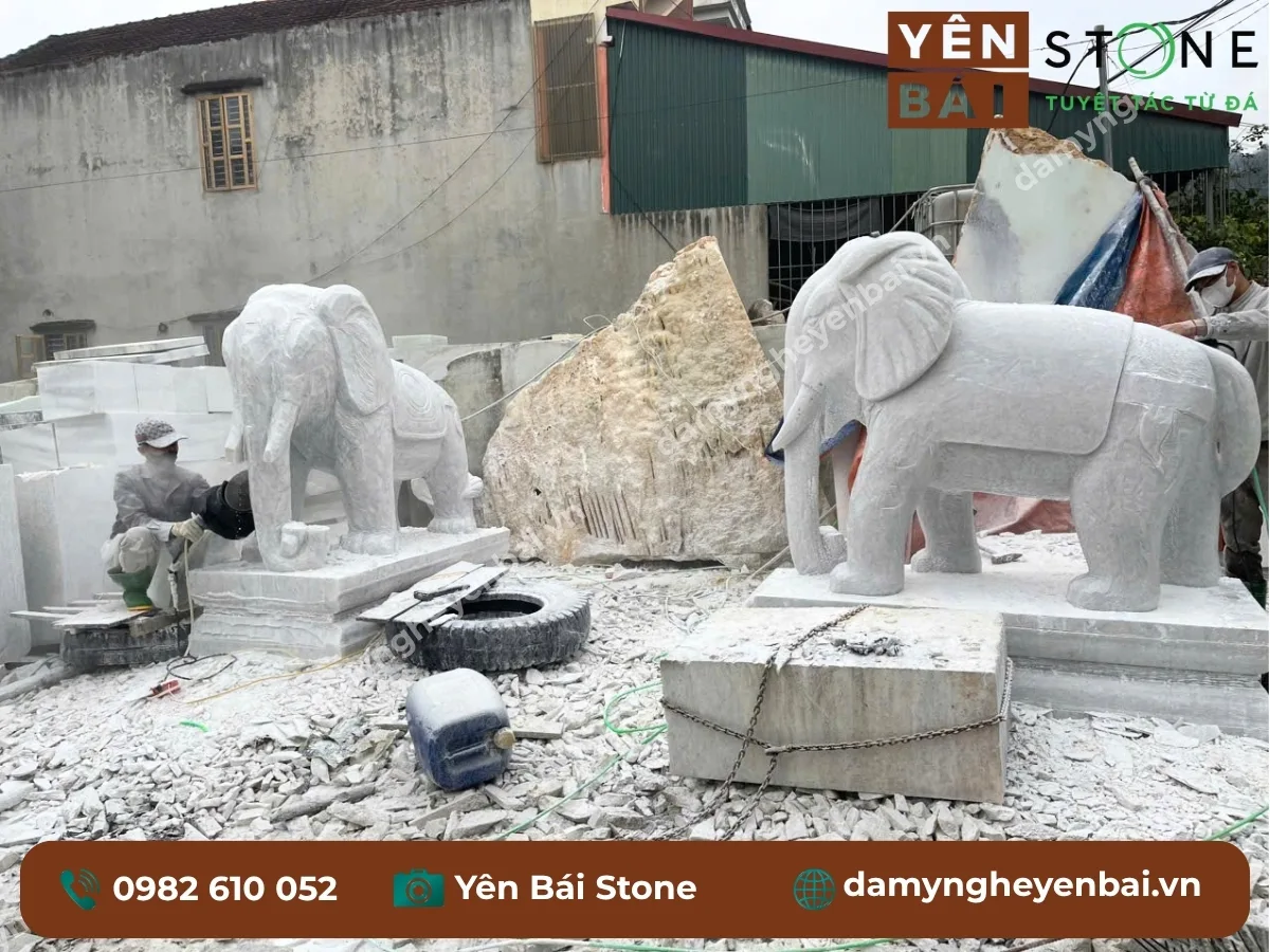 xưởng điêu khắc tượng Phật đá trắng Yên Bái Stone Lục Yên thủ công