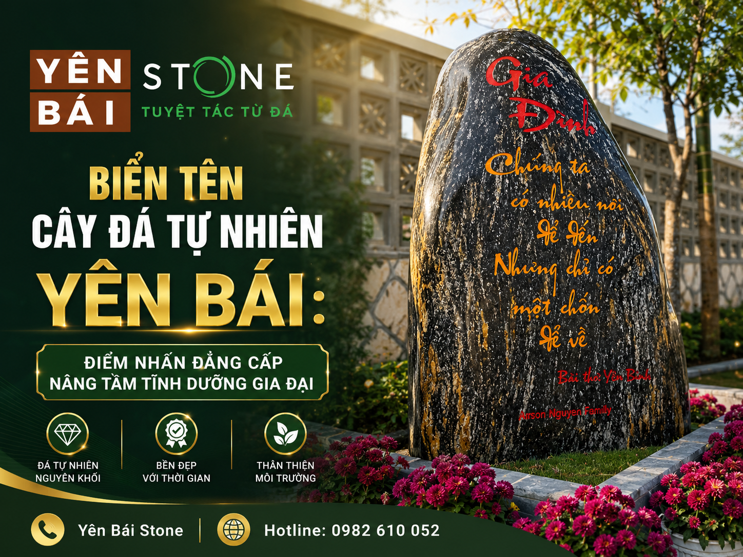 Biển Tên Cây Đá Tự Nhiên Yên Bái: Điểm Nhấn Đẳng Cấp Nâng Tầm Tĩnh Dưỡng Gia Đại