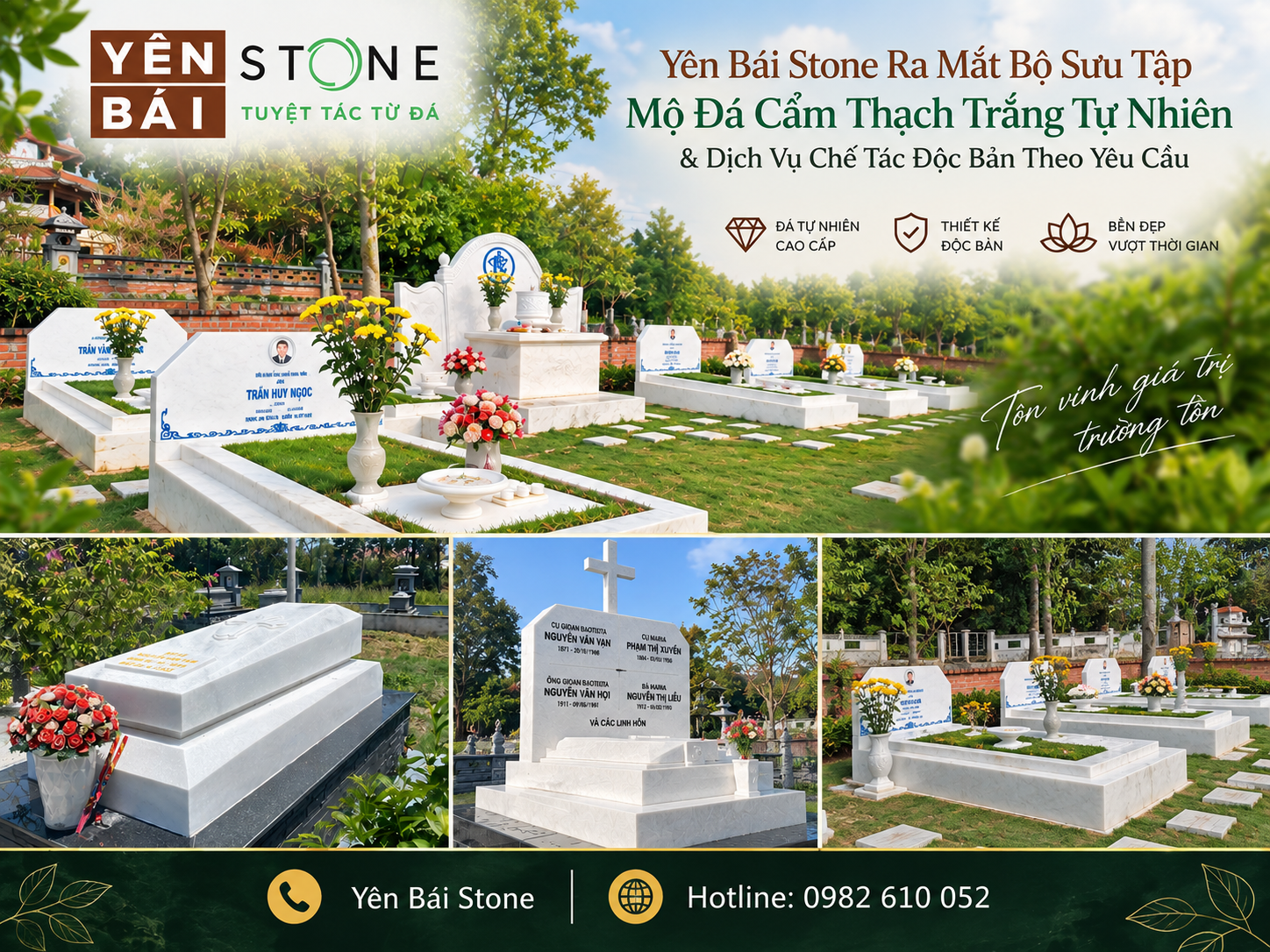 Yên Bái Stone Ra Mắt Bộ Sưu Tập Mộ Đá Cẩm Thạch Trắng Tự Nhiên & Dịch Vụ Chế Tác Độc Bản Theo Yêu Cầu