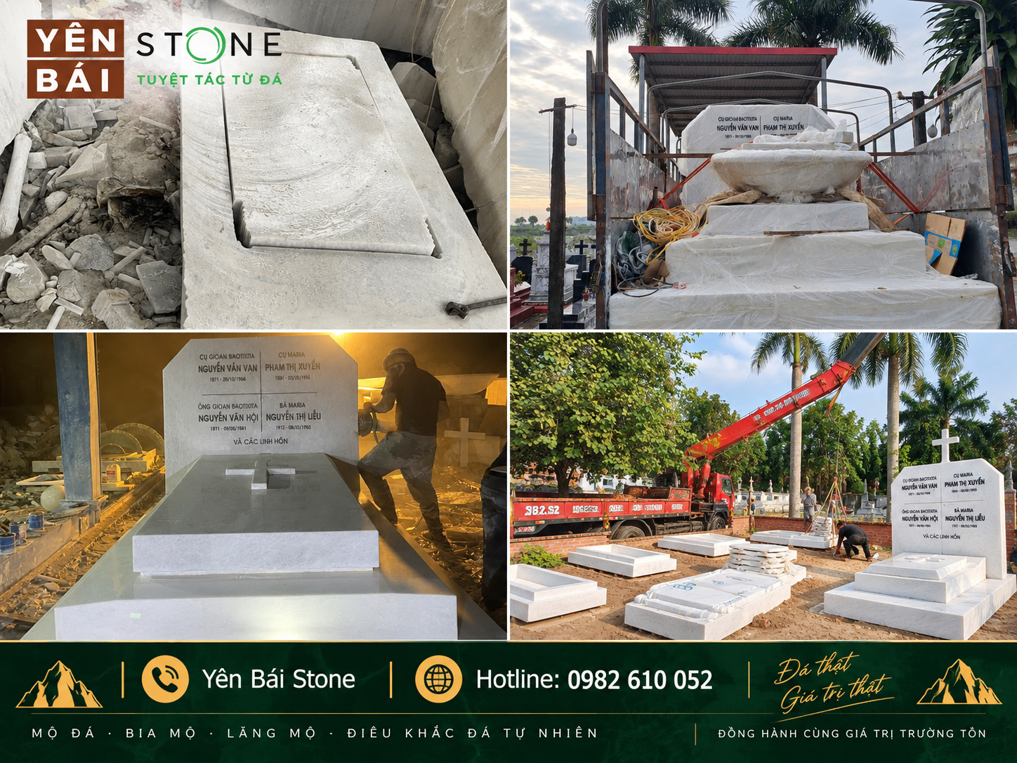 Quy trình chế tác mộ đá cẩm thạch trắng độc bản theo yêu cầu tại xưởng Yên Bái Stone