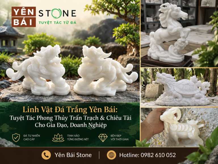 Bộ linh vật đá trắng nguyên khối Yên Bái
