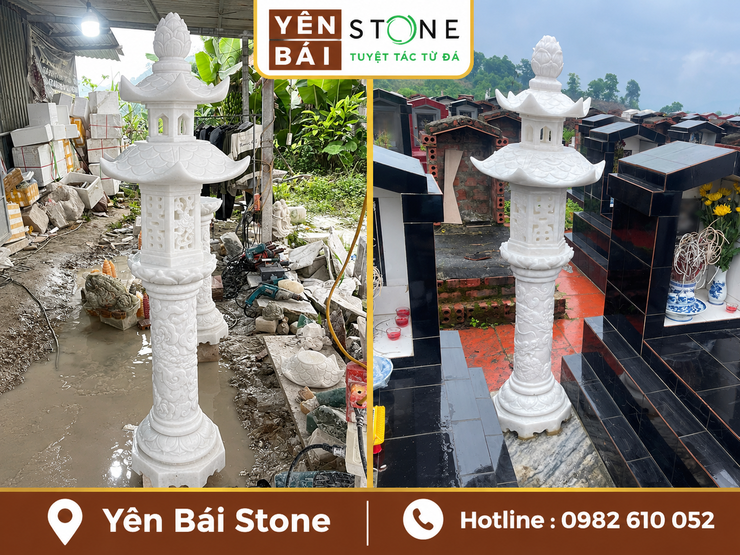 khách hàng Lào Cai đặt đèn đá trắng lư hương đá trắng online Yên Bái Stone