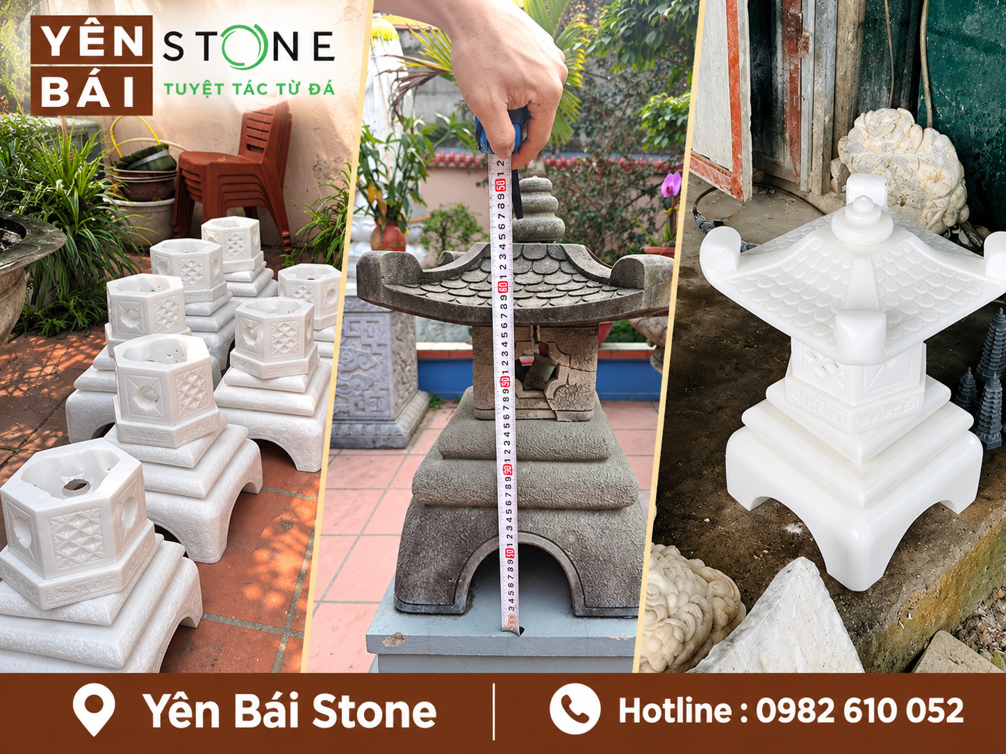 đèn đá trắng nhỏ 40cm khuôn viên chùa