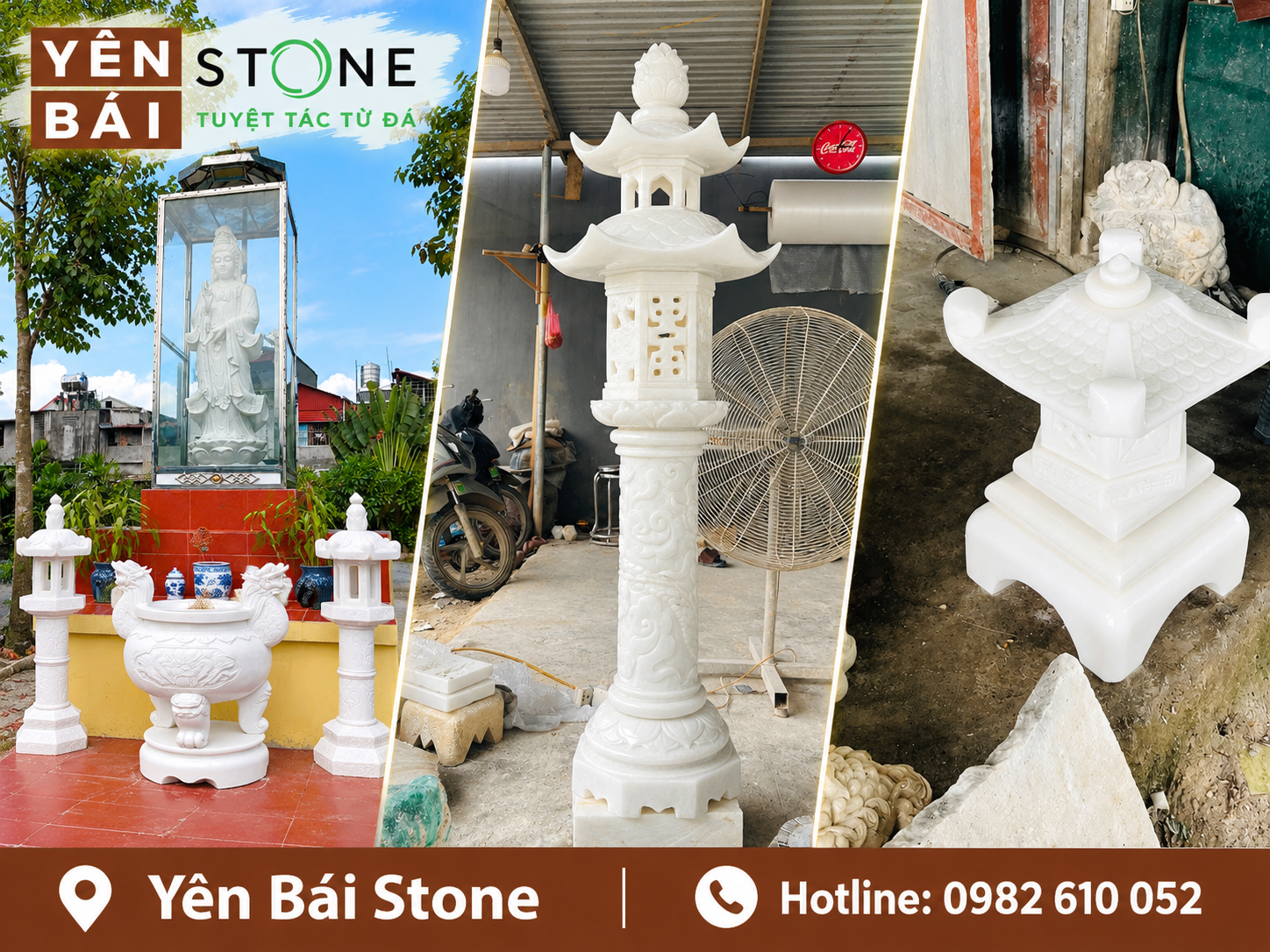 đèn đá trắng và lư hương đá trắng Lục Yên Yên Bái