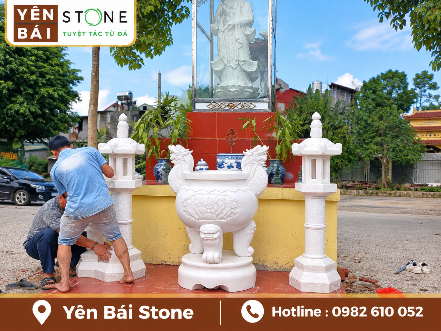 ý nghĩa phong thủy đèn đá trắng lư hương đá trắng